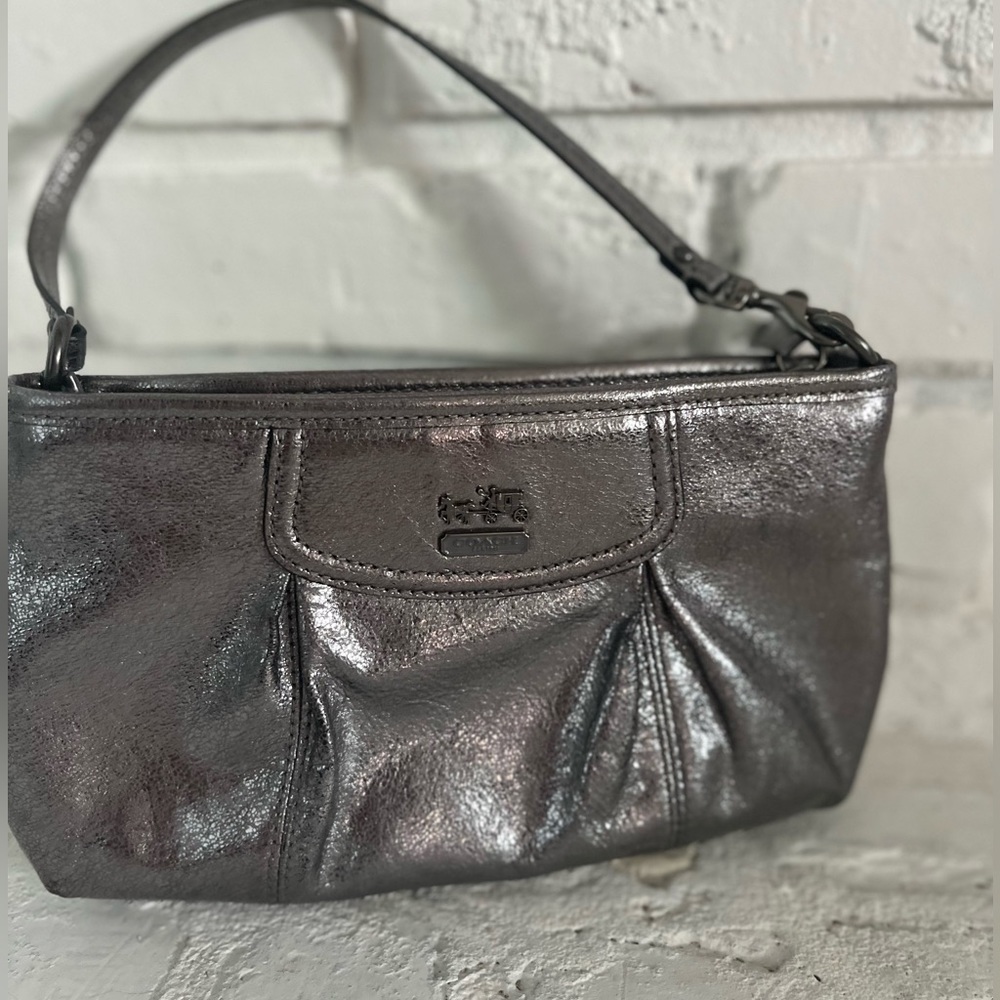 Coach Metallic Dark Silver Wristlet